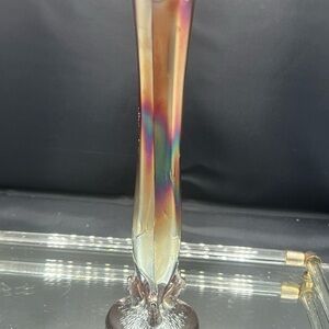 Vintage Dugan Diamond twig canival glass bud vase 8, iridescent